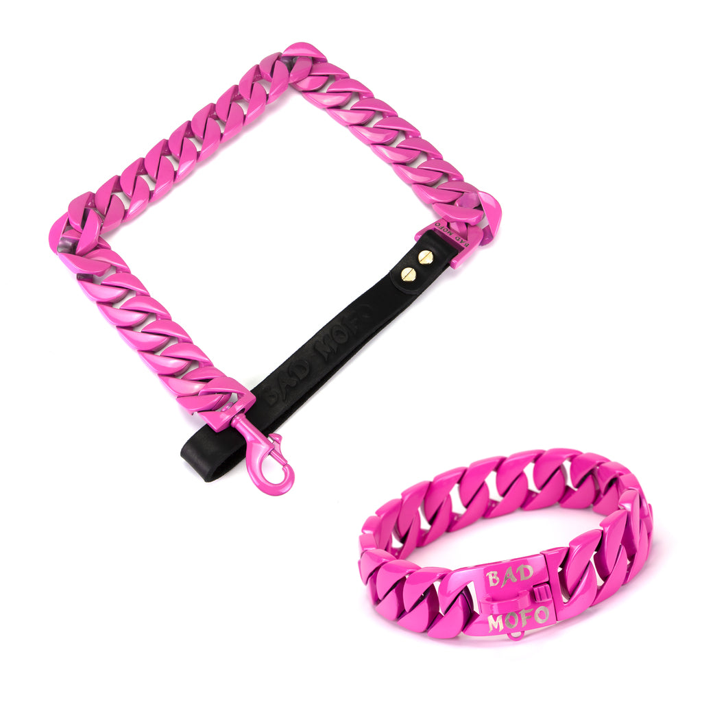 Pink Cuban Dog Collar + Leash Bundle