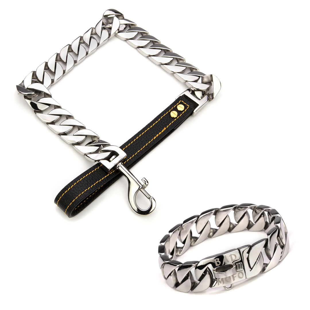 Silver Cuban Dog Collar + Leash Bundle