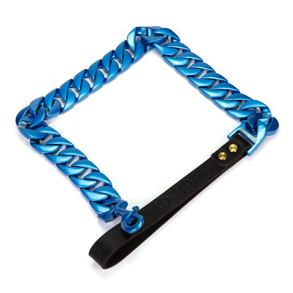Gold Cuban Leash - Heavy Duty Stainless Steel Lead Blue - Bad Mofo Dogs