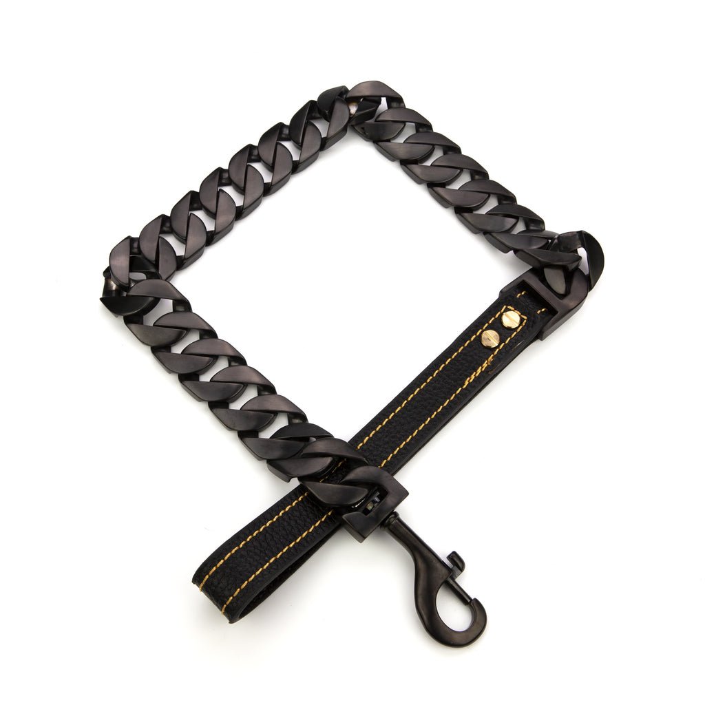 Gold Cuban Leash - Heavy Duty Stainless Steel Lead Matte Black - Bad Mofo Dogs