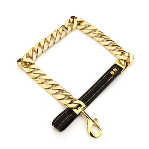 Gold Cuban Leash - Heavy Duty Stainless Steel Lead Gold - Bad Mofo Dogs