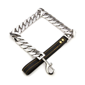 Gold Cuban Leash - Heavy Duty Stainless Steel Lead Silver - Bad Mofo Dogs