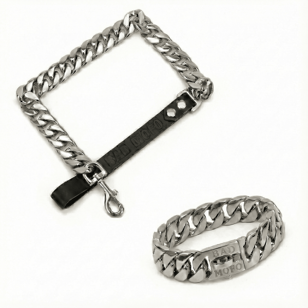 Silver Cuban Dog Collar + Leash Bundle