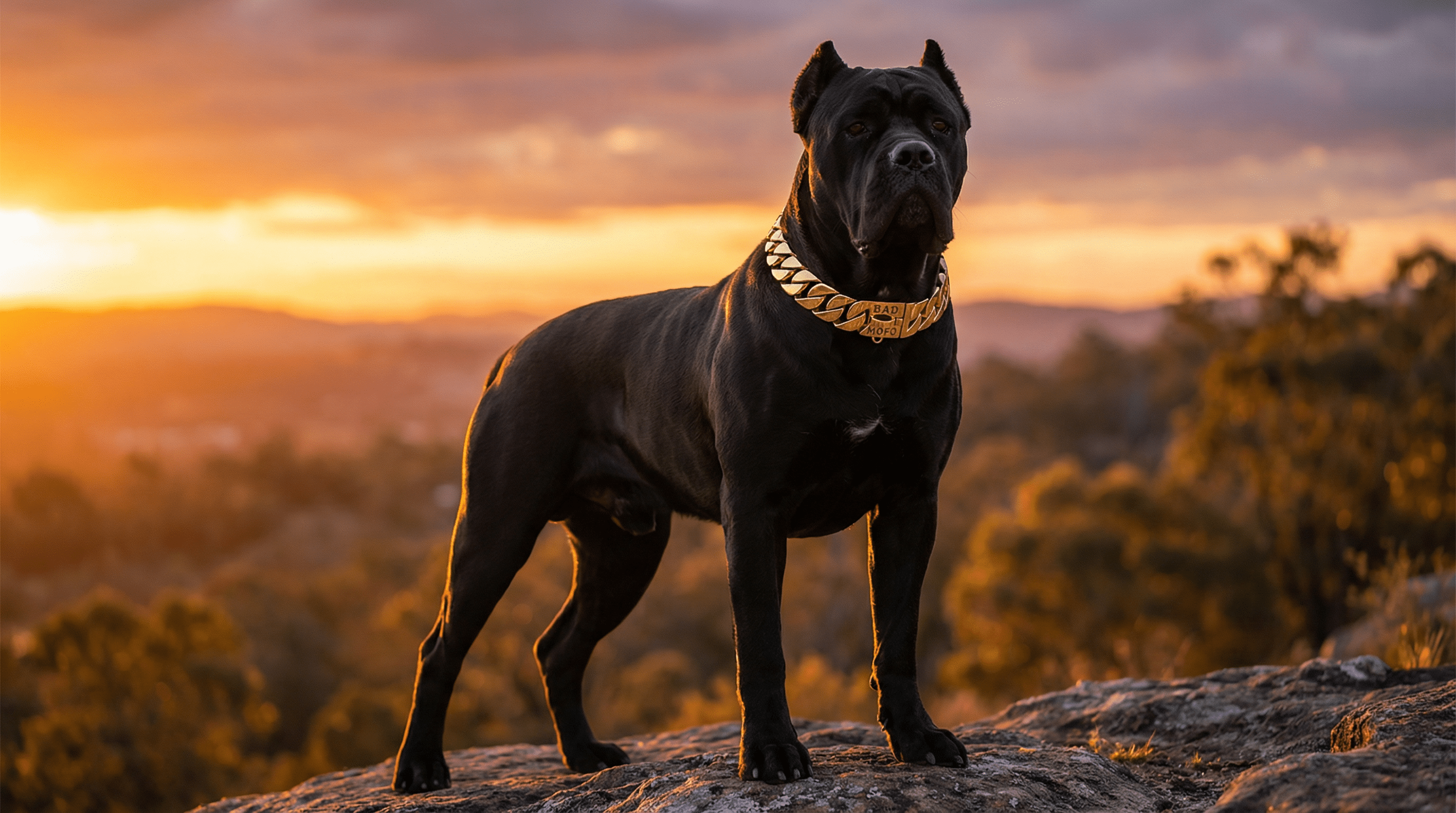 Powerful Cane Corso wearing Bad Mofo Dogs Cuban Link collar